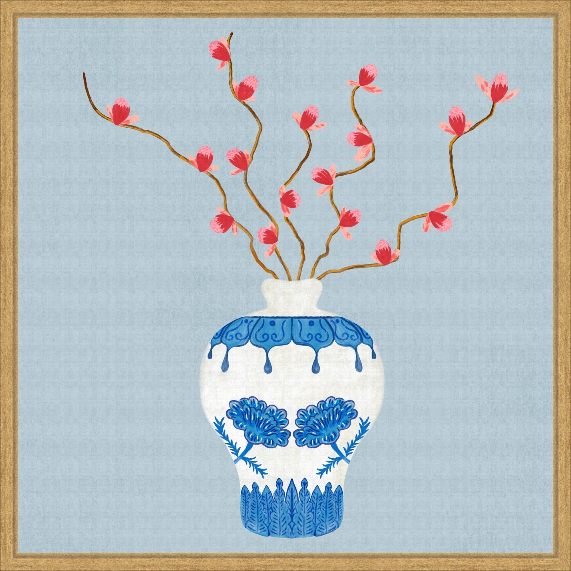 Ming Vase By Carrie Cantwell Framed Canvas Wall Art