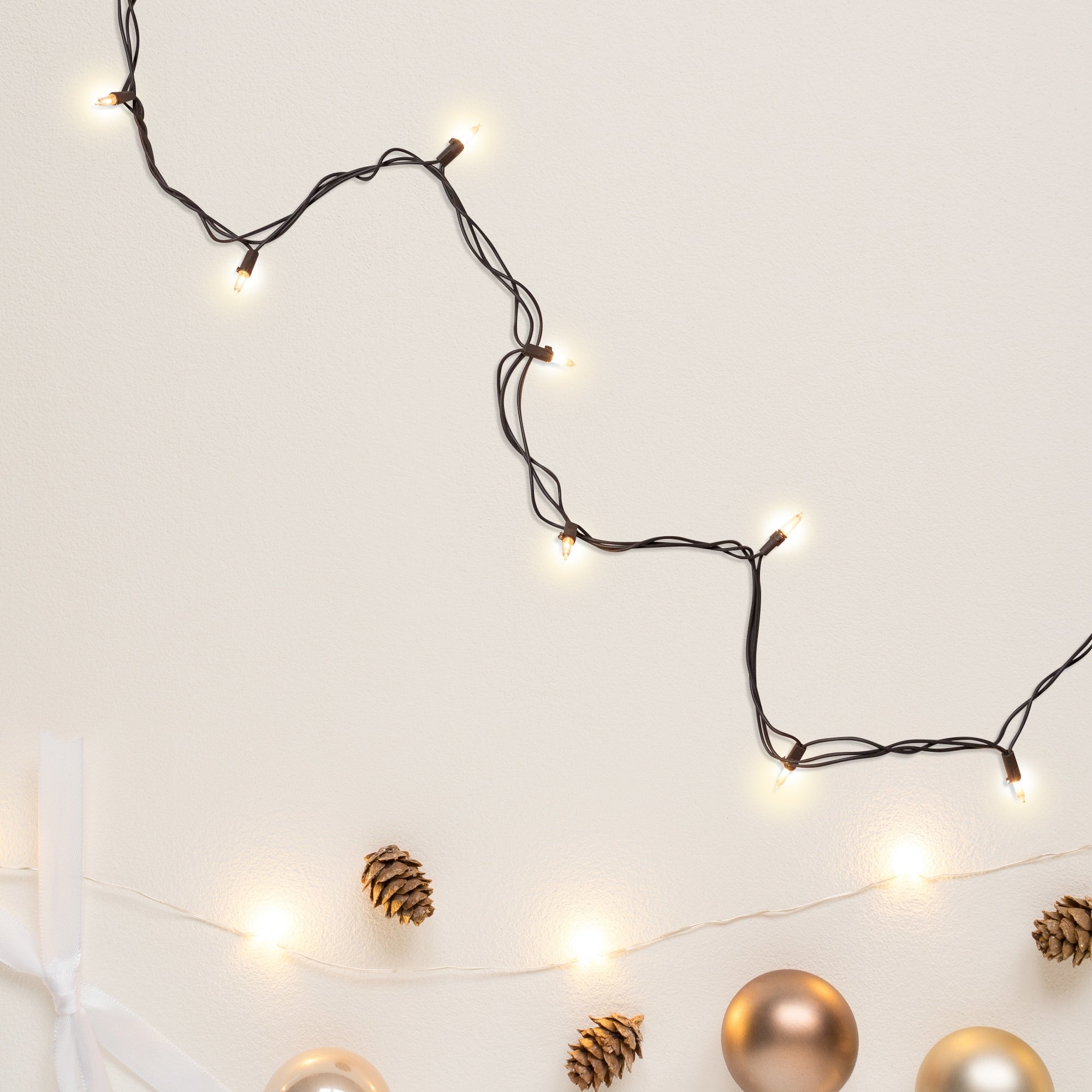 Set Of 300 Clear Mini Christmas Lights 2.5 Spacing Brown Wire