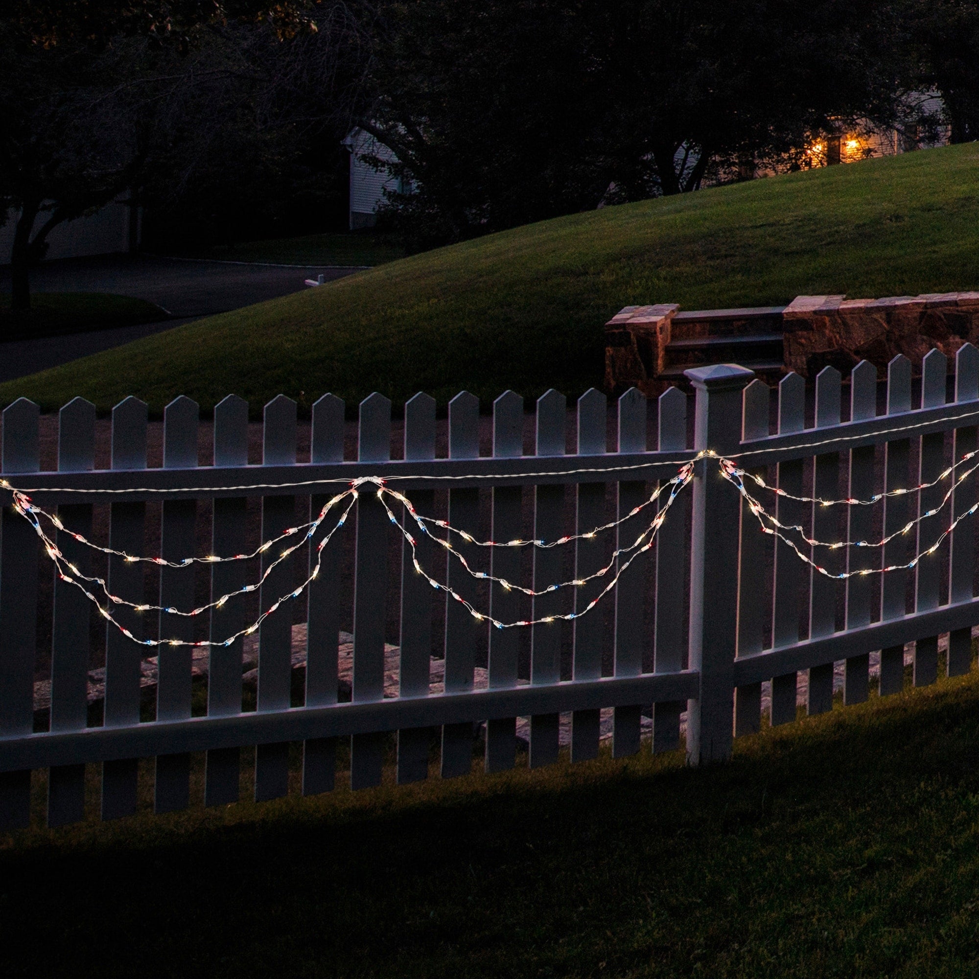 100 Red Blue And Clear 4Th Of July Mini Swag Lights 6Ft White Wire N A