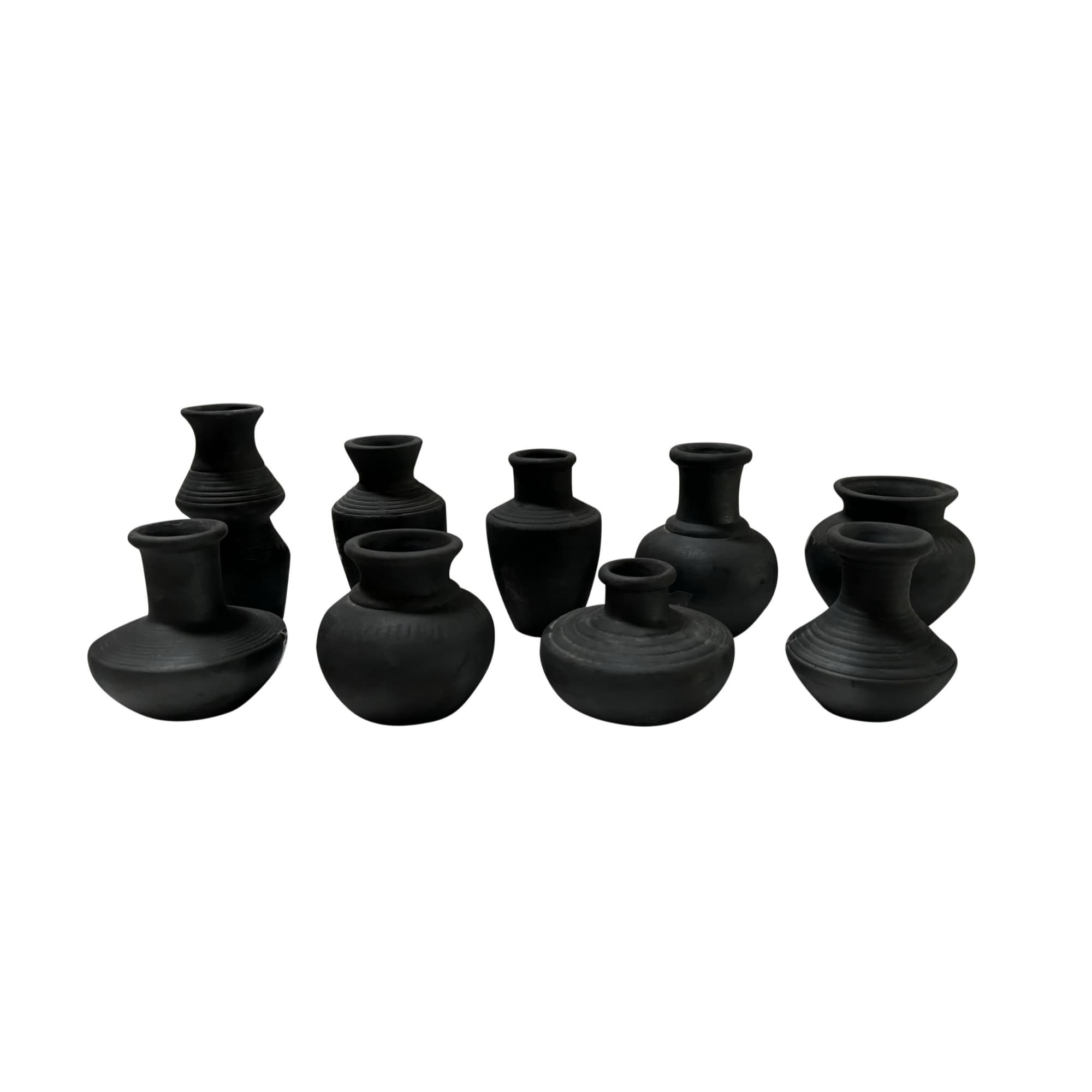 Mini Terracotta Vase 12.5 Black Set Of 9