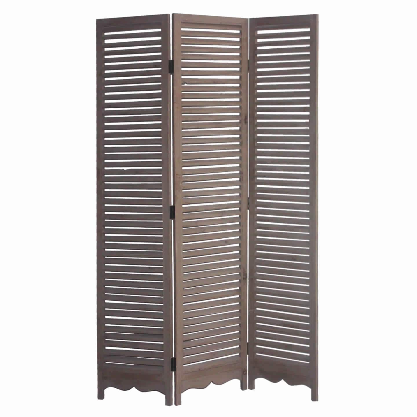 Minimal Wooden Screen With 3 Panels And Shutter Design Brown