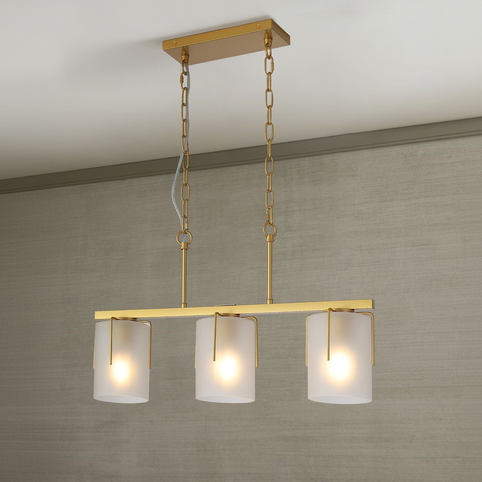 Minimalist 3 Light Linear Chandelier Pendant Lighting With Frosted Glass Shades E26 Base Adjustable Ceiling Fixture