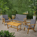 Minimalist Chat Set With Teak Sofa Couch And Coffee Table 4 Piece Outdoor Sofa Set With Patio Armchairs