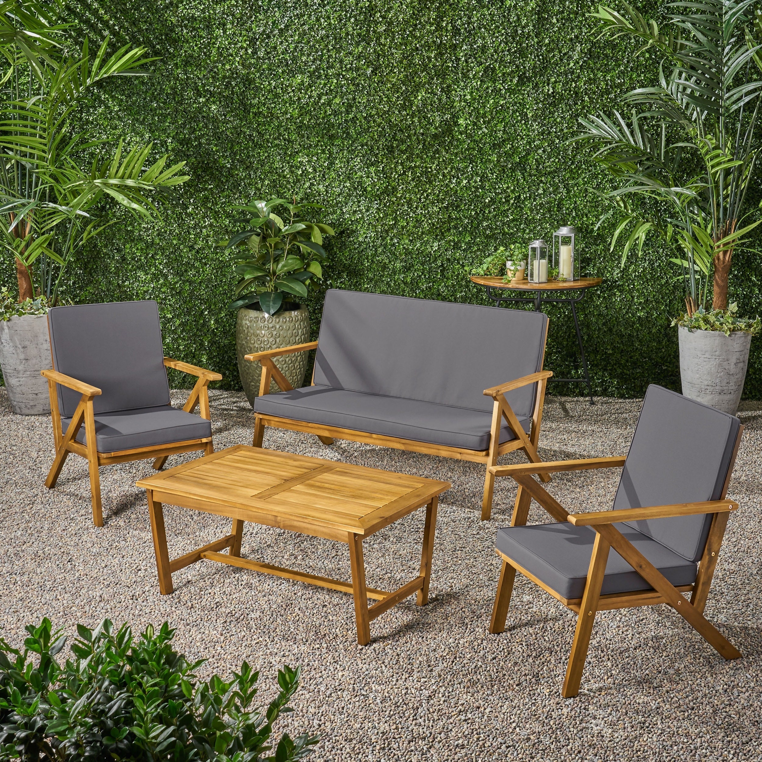 Minimalist Chat Set With Teak Sofa Couch And Coffee Table 4 Piece Outdoor Sofa Set With Patio Armchairs