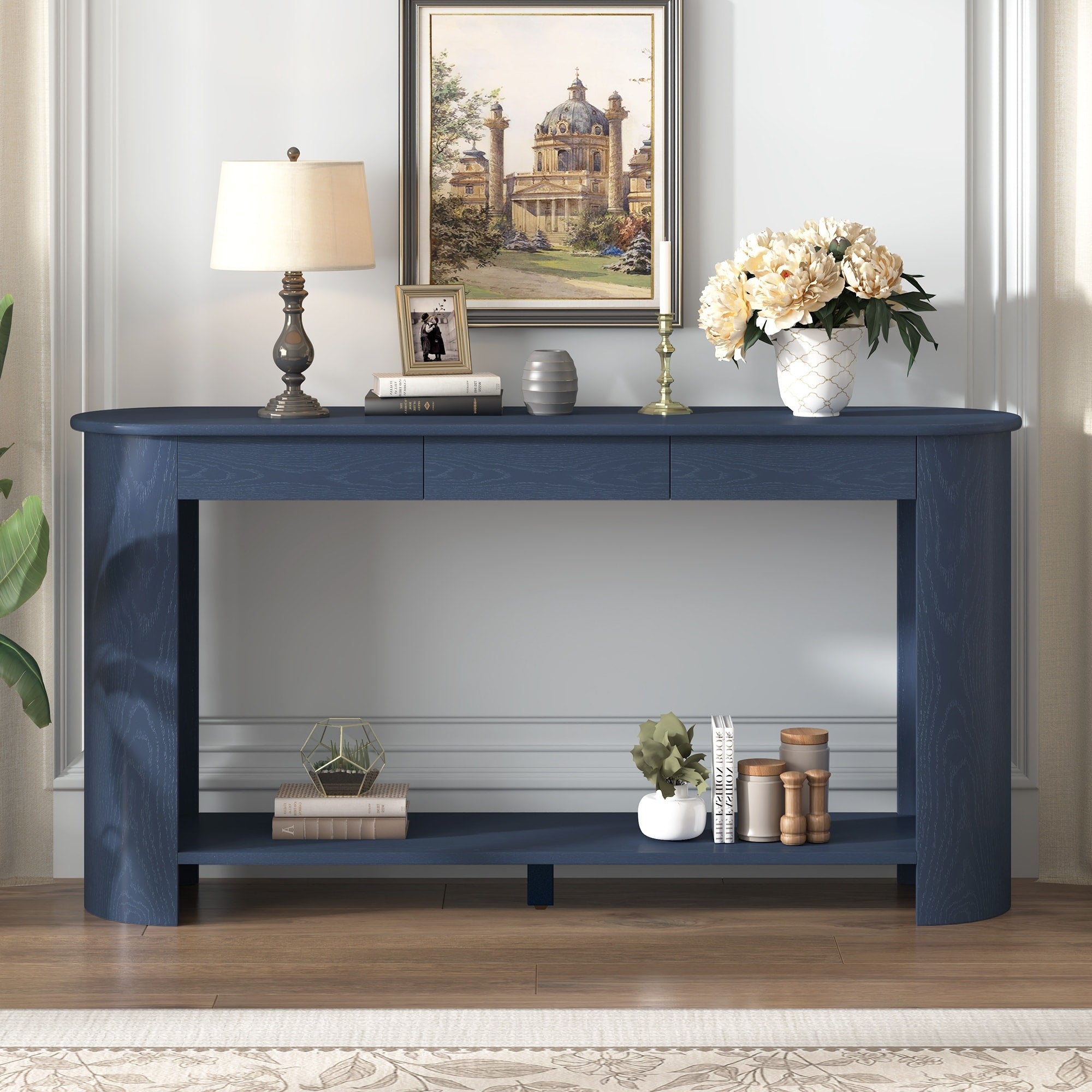Minimalist Console Table Entryway Table With Shelf Navy Blue Accent Table Sofa Table Hallway Table With 3 Drawers