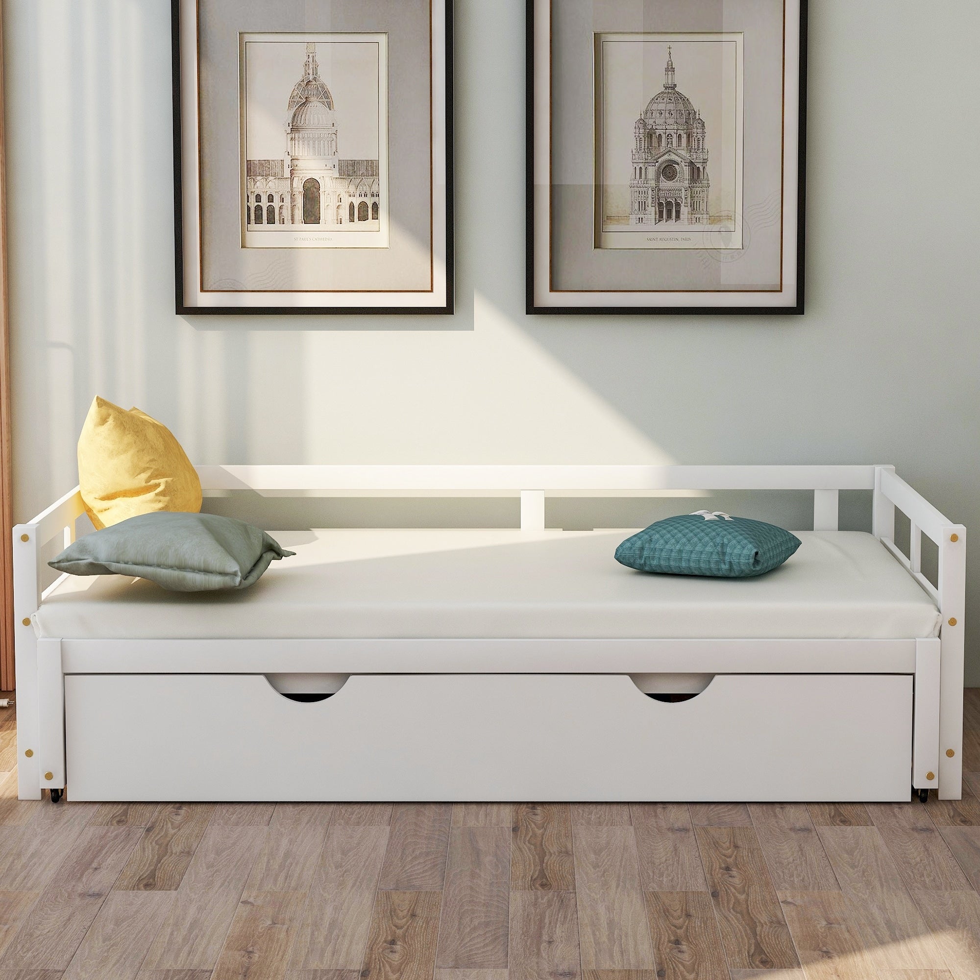 Minimalist Extending Daybed Platform Bed Frame With Trundle Bed