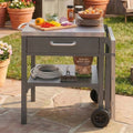 Minimalist Grill Cart Serving Cart With Foldable Top Gray Rolling Kitchen Island With Storage Space And Drawer