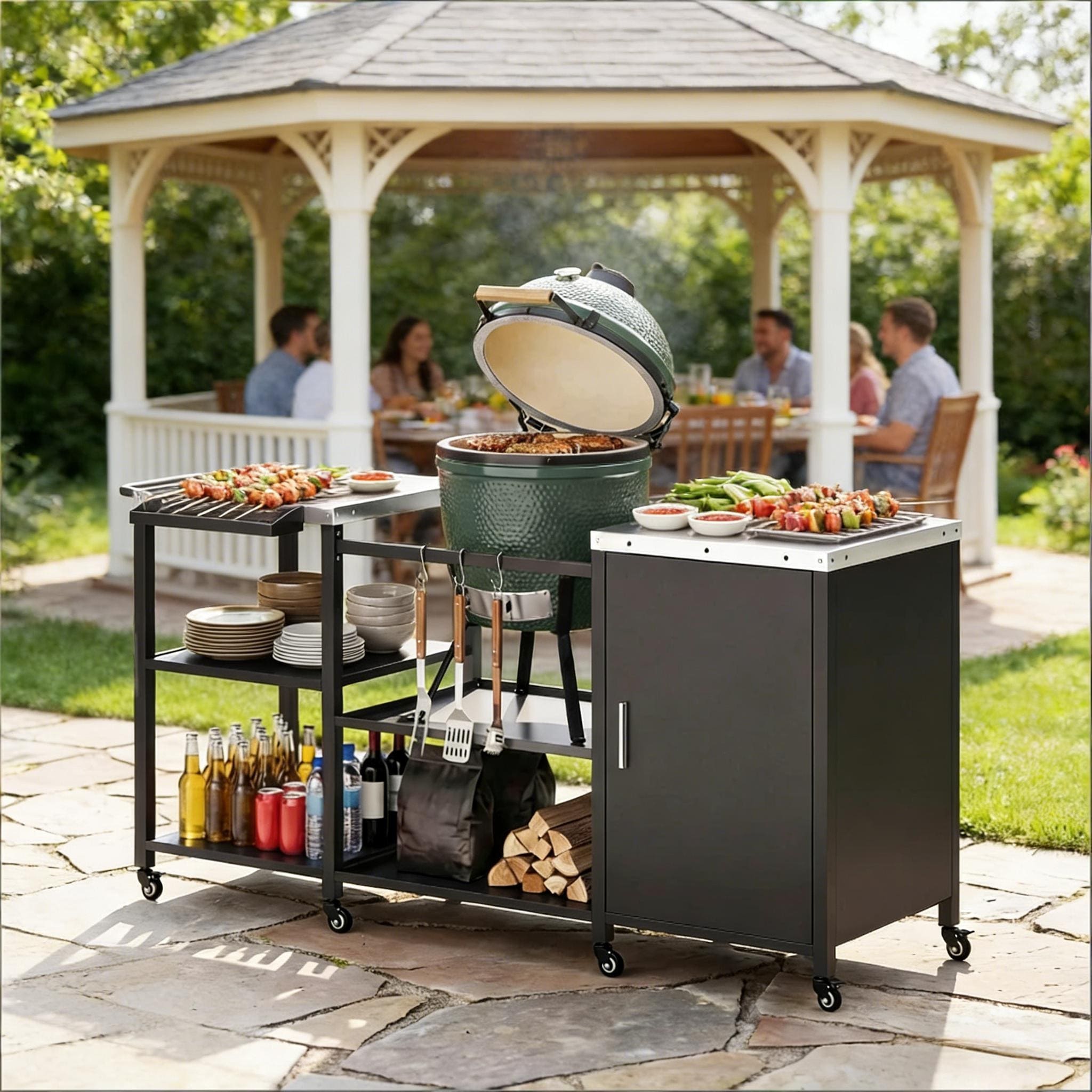 Minimalist Kitchen Grill Cart With Open Storage Rolling Island Table Serving Cart Rolling Kitchen Island