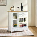 Minimalist Kitchen Island With 4 Drawers Open Shelves Ameican White Oak Rolling Kitchen Cart With Glass Cabinet