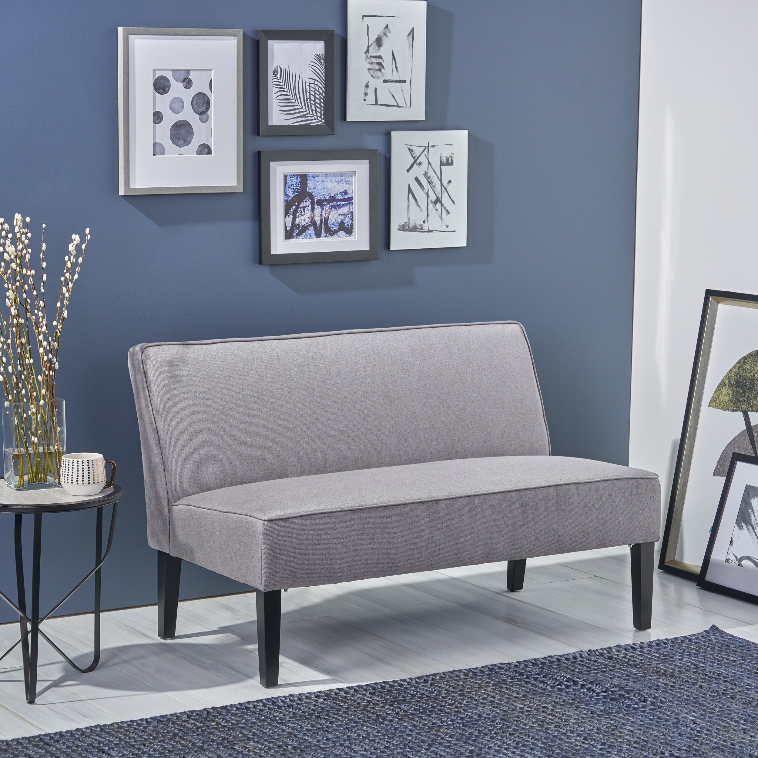 Minimalist Linen Upholstered Sofa Couch With Wood Frame Living Room Loveseat 2 Seater Sofa Settee Couch