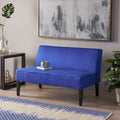 Minimalist Linen Upholstered Sofa Couch With Wood Frame Navy Blue Living Room Loveseat 2 Seater Sofa Settee Couch