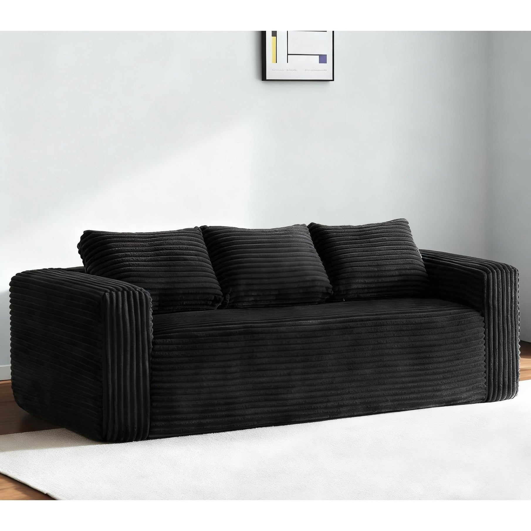 Minimalist Lounge Sofa Couch With Square Armrests Black Floor Sofa Accent Couch Settee For Living Room