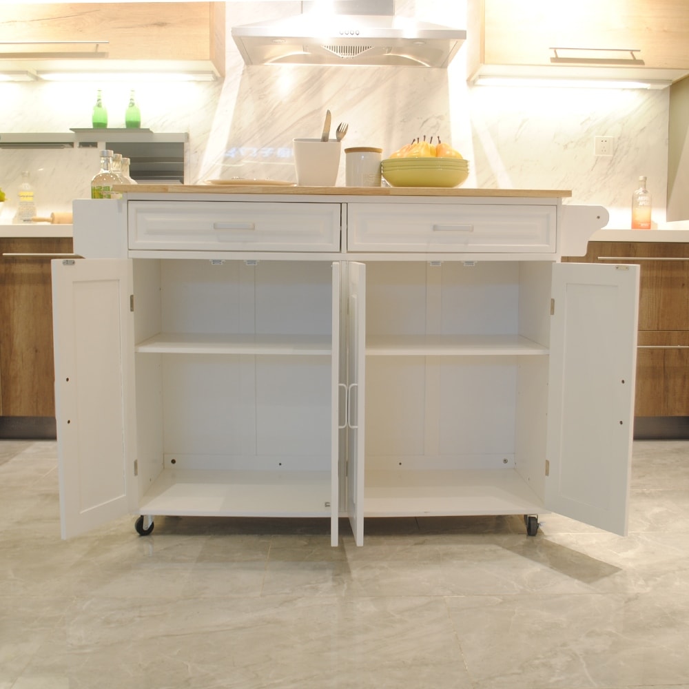 Minimalist Mobile Kitchen Island With Towel Rack Spice Rack White Rolling Kitchen Island With Cabinets