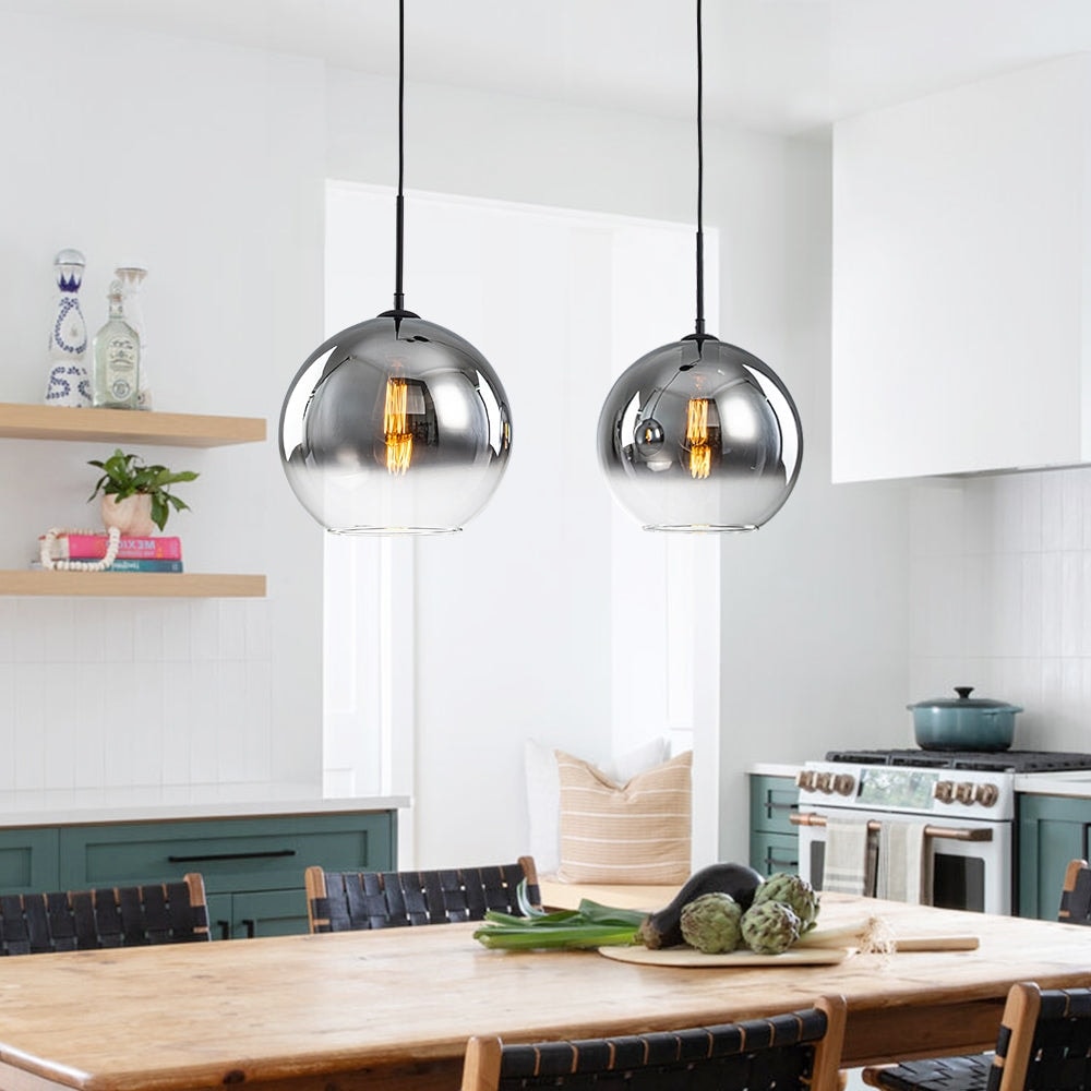 Minimalist Modern 2 Light Hand Blown Gradient Mirror Glass Pendant 32.3 In