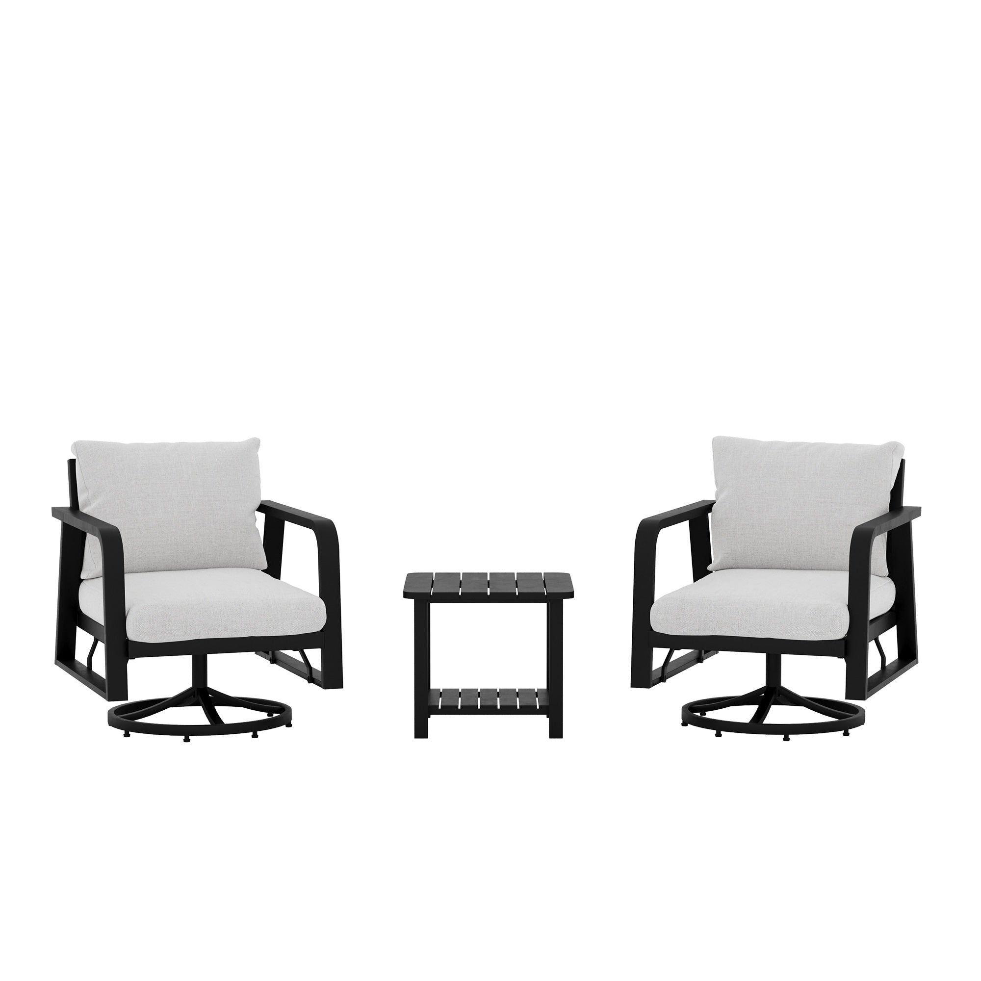 Minimalist Outdoor Conversation Set With 2 Swivel Chairs Dark Gray Patio Chat Set With Coffee Table