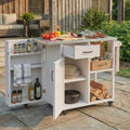 Minimalist Outdoor Kitchen Island Serving Cart With Towel And Spice Racks White Patio Storage Cart With Drawer