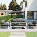 Minimalist Outdoor Sofa Set With Loveseat Club Chairs Gray Patio Conversation Set With Coffee Table For Garden Lawn