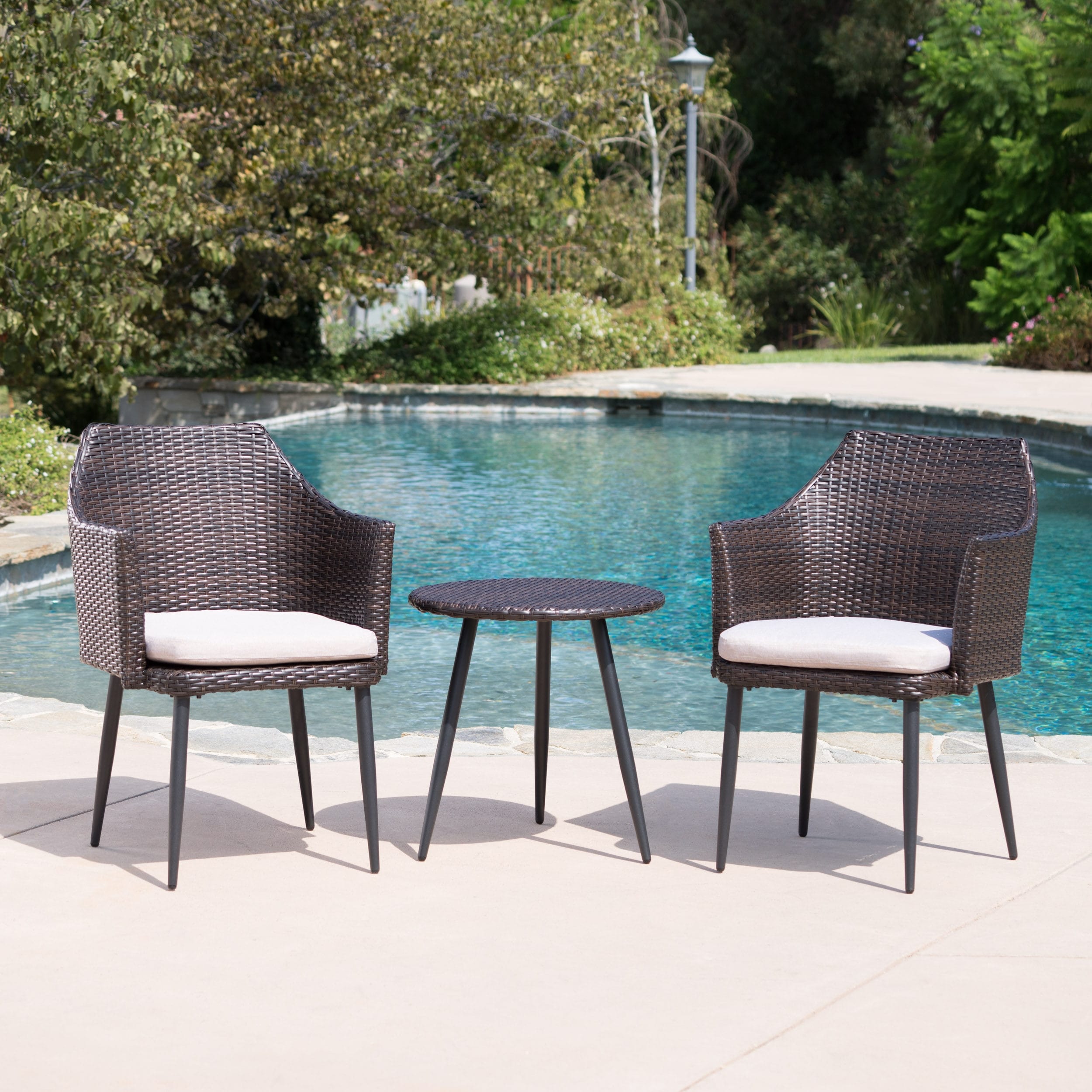 Minimalist Outdoor Wicker Chat Set With Coffee Table Brown Patio Conversation Set With Padded Cushions