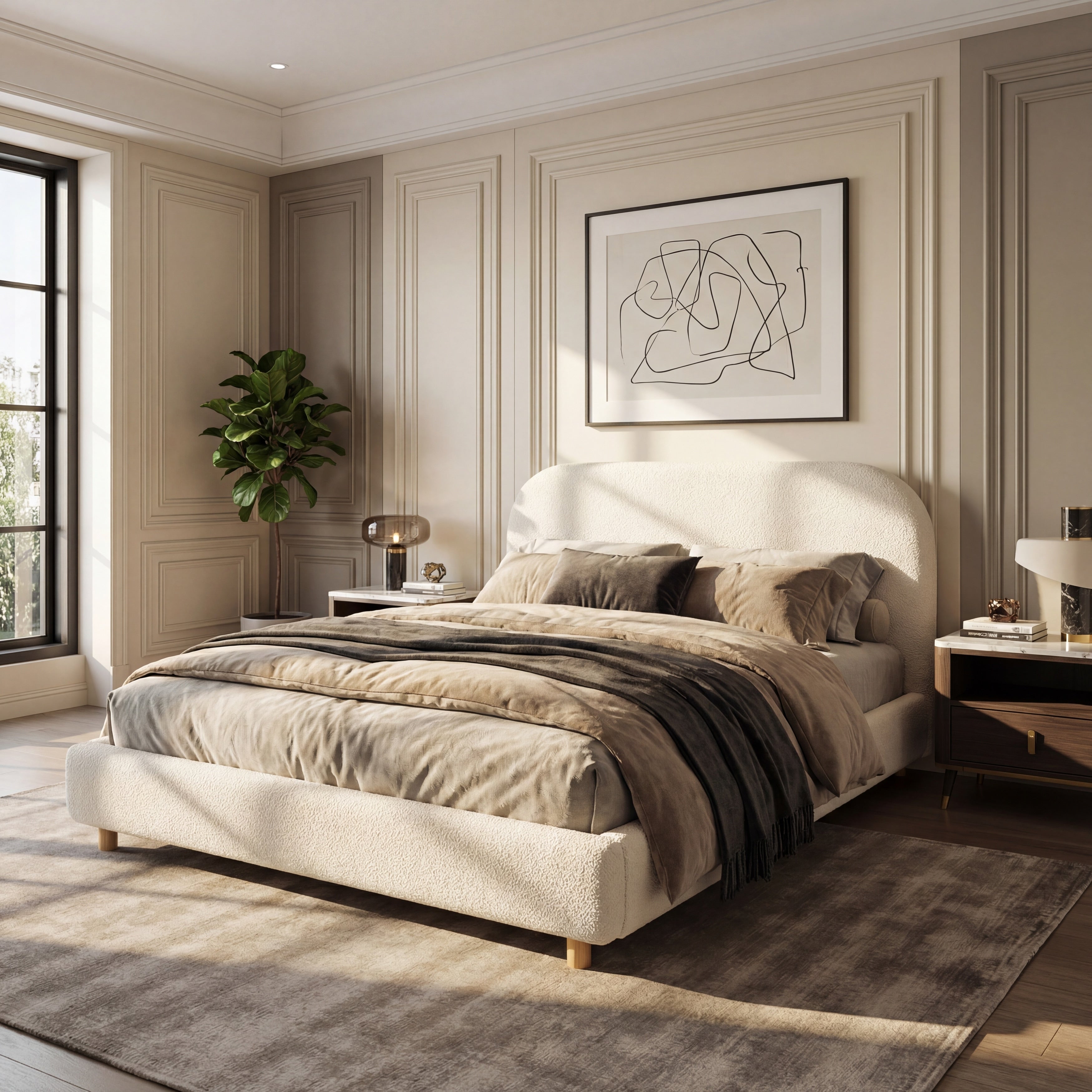 Minimalist Queen Size Upholstered Platform Bed Frame For Bedroom