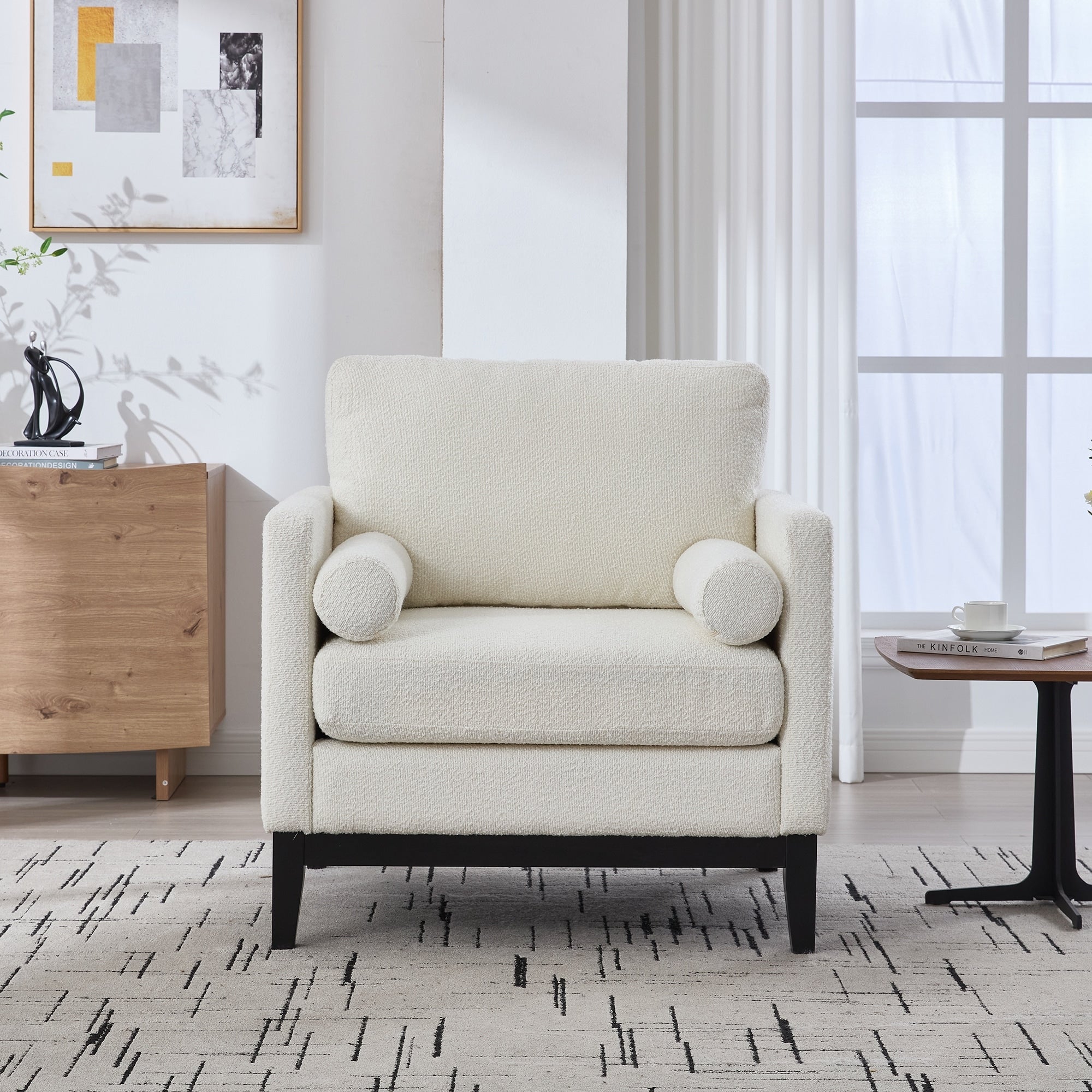 Minimalist Reading Armchair Single Sofa With Two Pillows Side Chair Dressing Chair Upholstered Chair