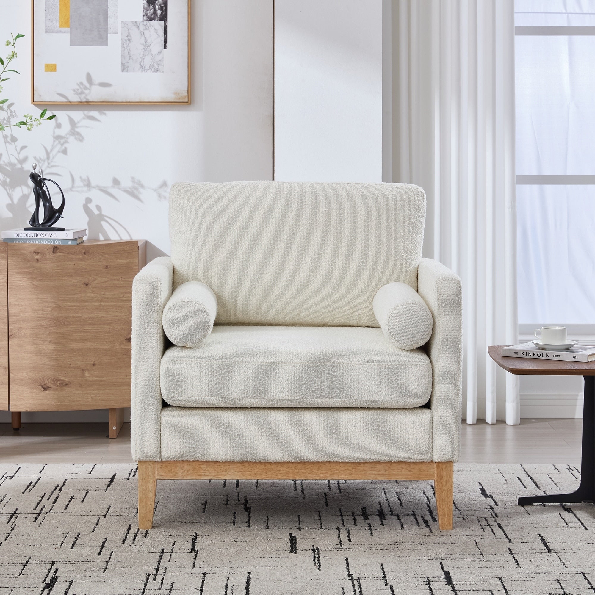 Minimalist Reading Armchair Single Sofa With Two Pillows Side Chair Dressing Chair Upholstered Chair