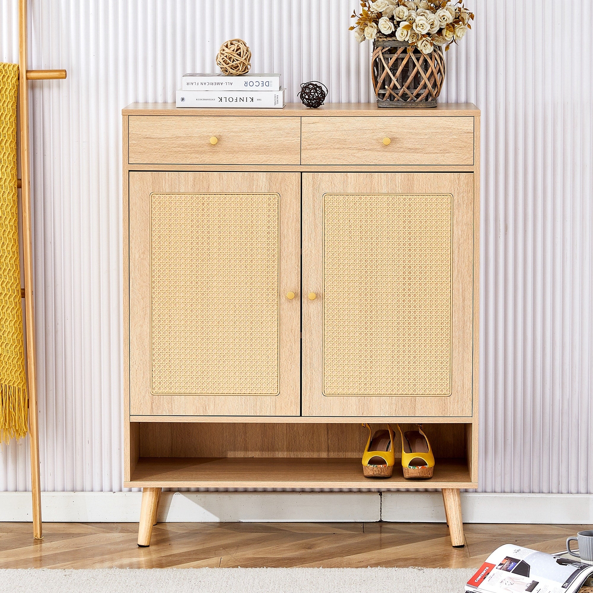 Minimalist Shoe Cabinet Storage Cabinet With Drawers Natural Entryway Cabinet Shoe Organizer With Shelves