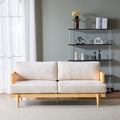 Minimalist Sofa Couch With Rattan Armrests 3 Seater Sofa Couch Natural Beige Settee Couch With Wood Legs
