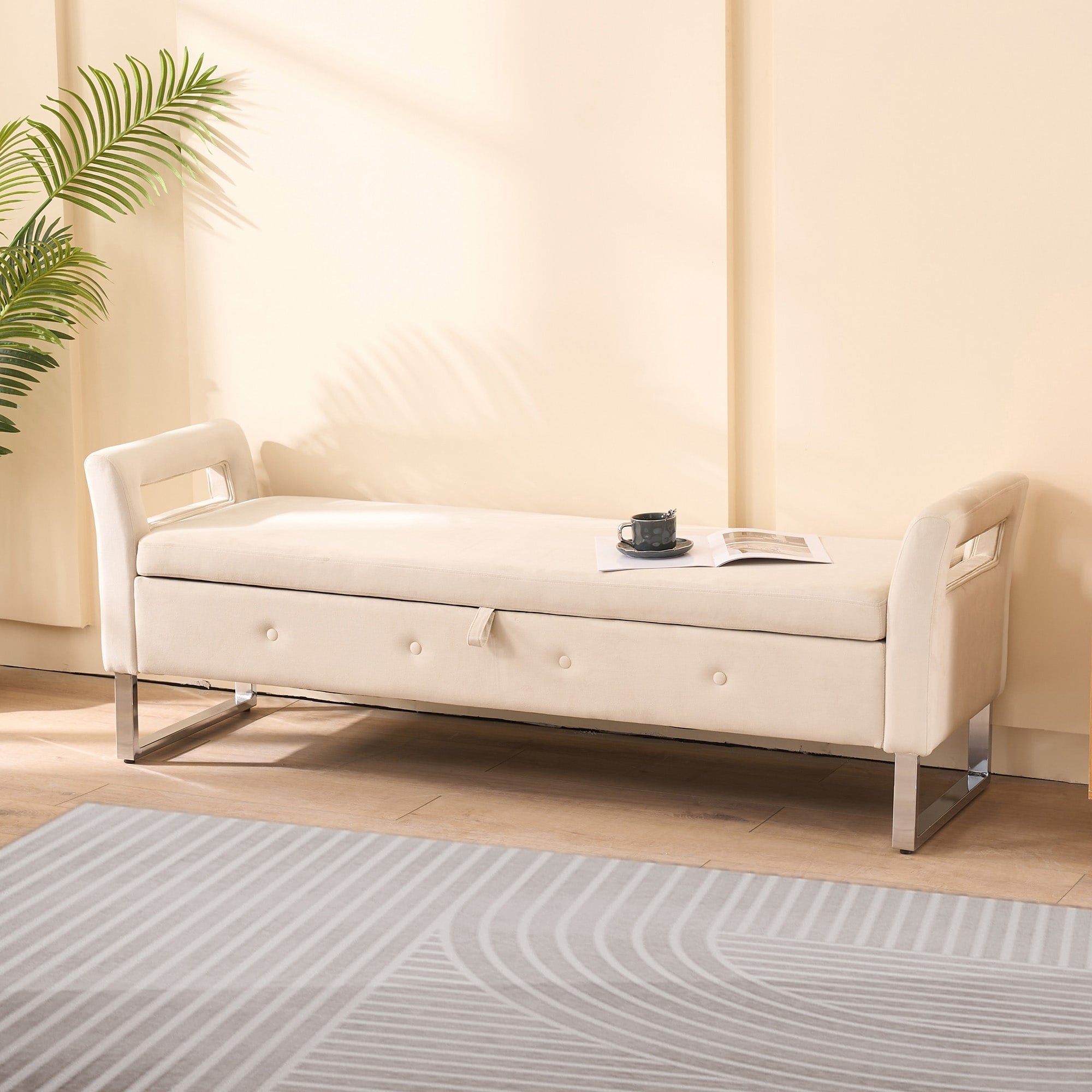 Minimalist Storage Bench End Of Bed Bench With Armrests Upholstered Bench Corridor Bench Indoor Bench