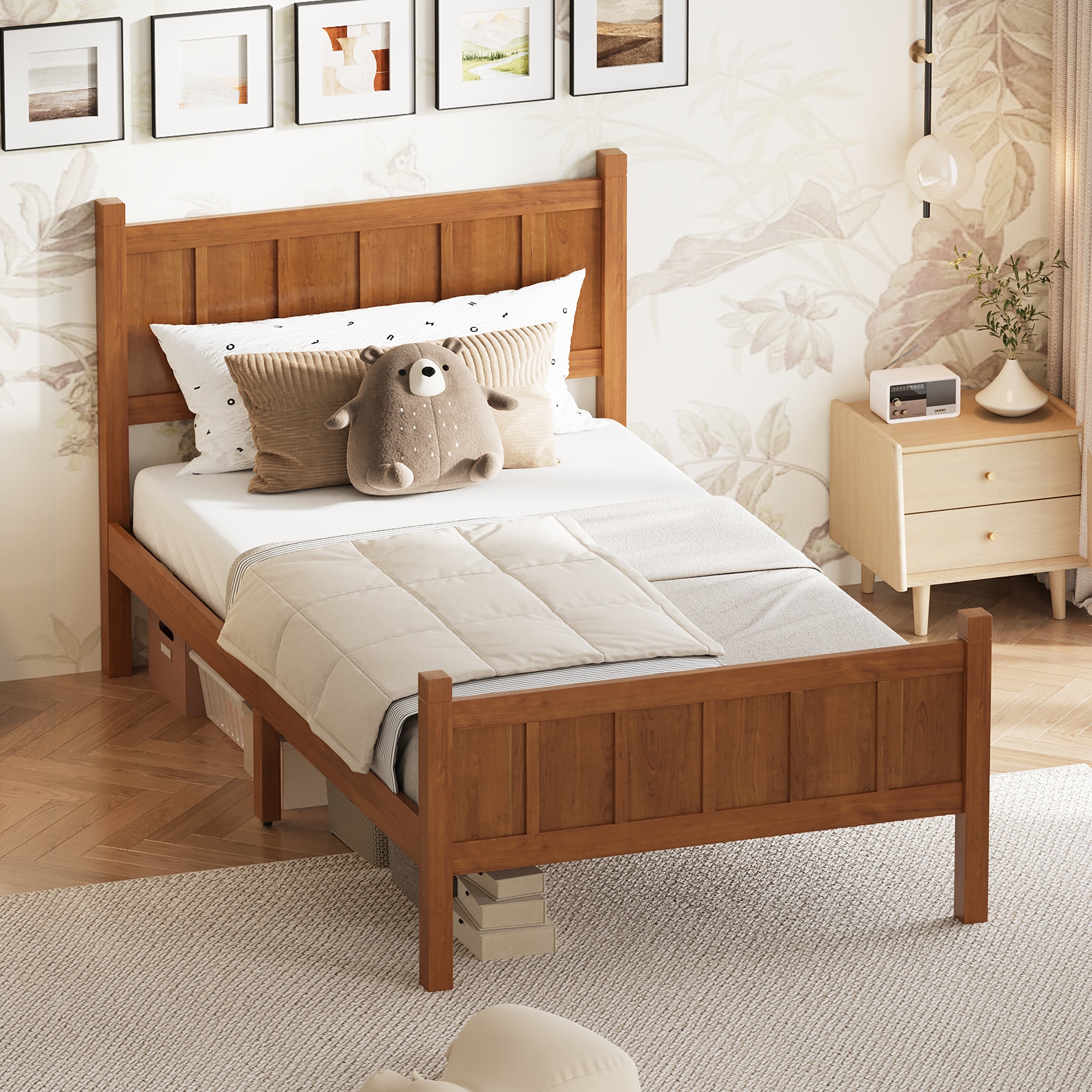 Minimalist Twin Size Flat Panel Bed With Headboard Footboard