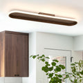 Minimalist Walnut Wood Linear Oval Dimmable Led Semi Flush Mount 31.7 Inches