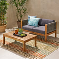 Minimalist Wood Patio Loveseat And Coffee Table Set For Garden Backyard Teak Outdoor Conversation Set