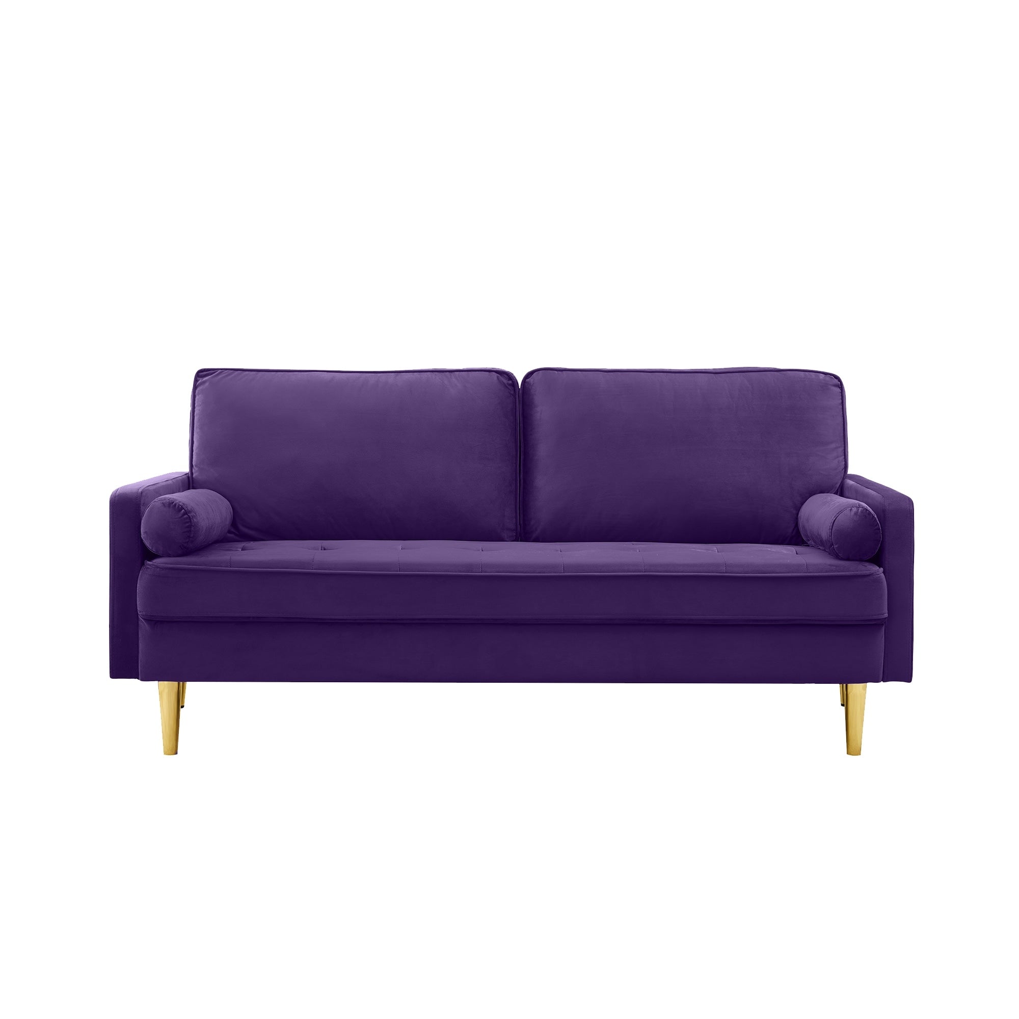Minimalist Velvet Sofa With Metallic Coloured Legs Complete With Cushions