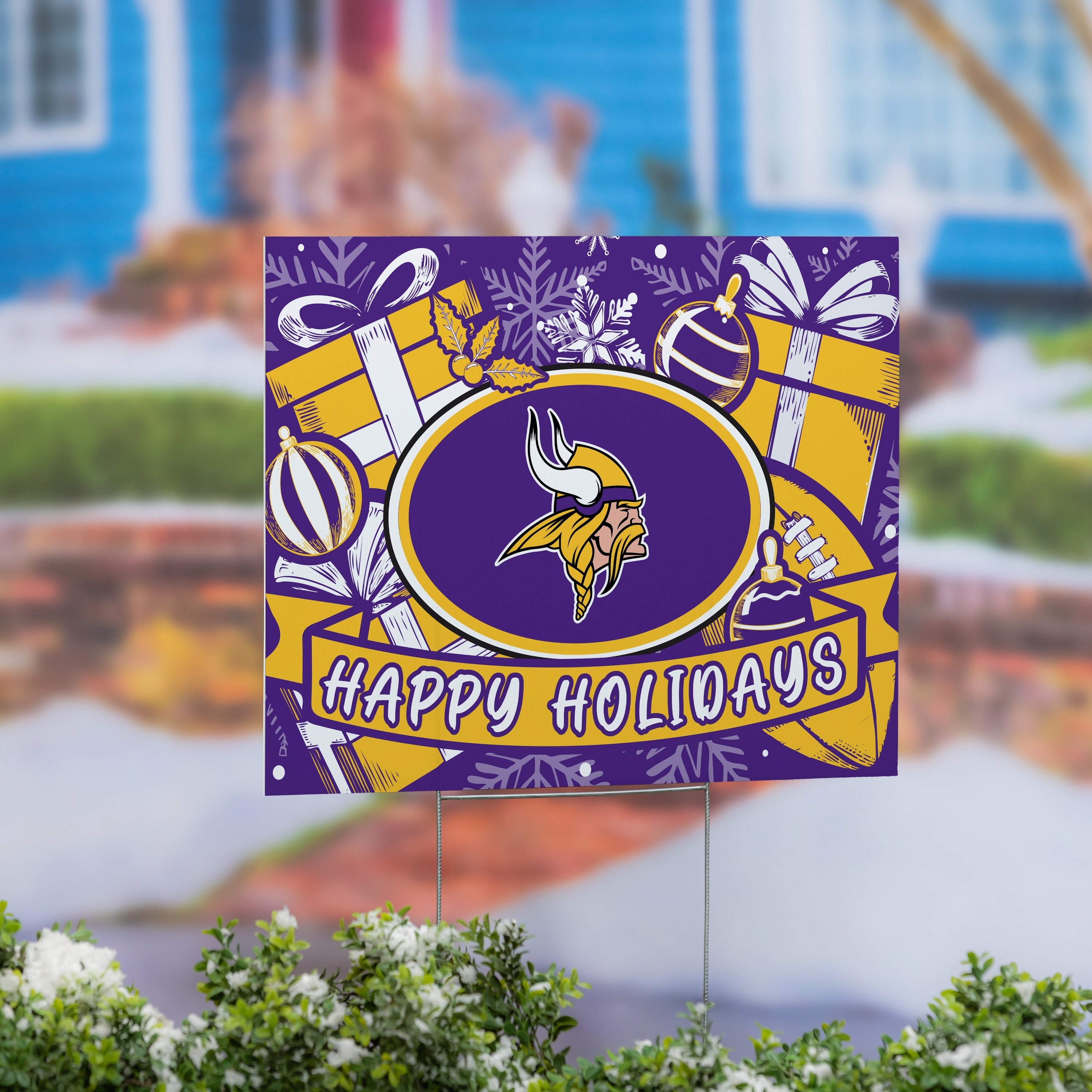 Minnesota Vikings Yard Sign Happy Holidays 24 X 18