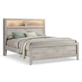 Miot King Size Bed W Headboard Shelves Weathered White Wash Tone