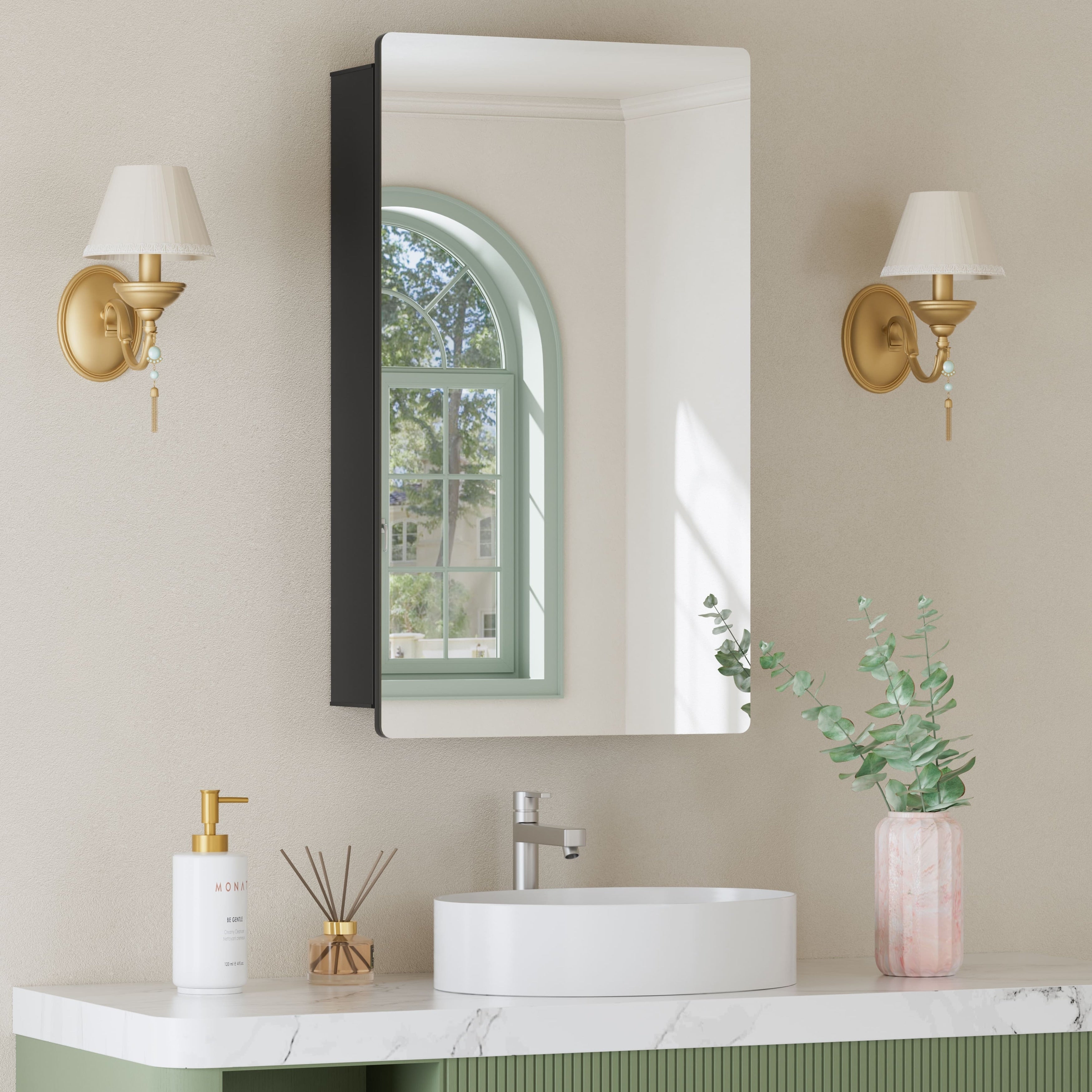 Mira Rectangular Frameless Medicine Cabinet With Mirror Sliding Adjustable Glass Shelves Reversible Door