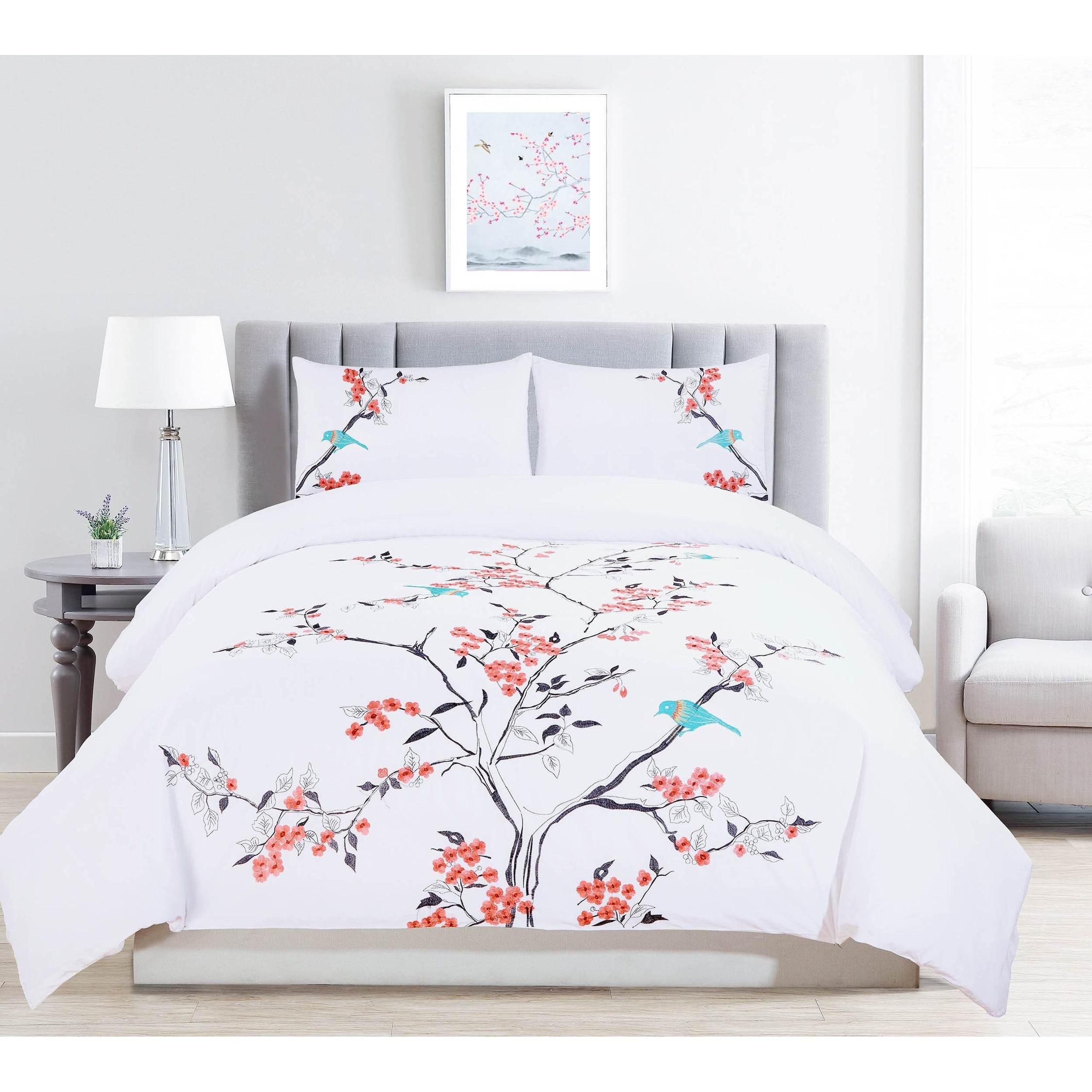 Superior Cherry Garden Embroidered 100 Percent Cotton 3 Piece Duvet Set