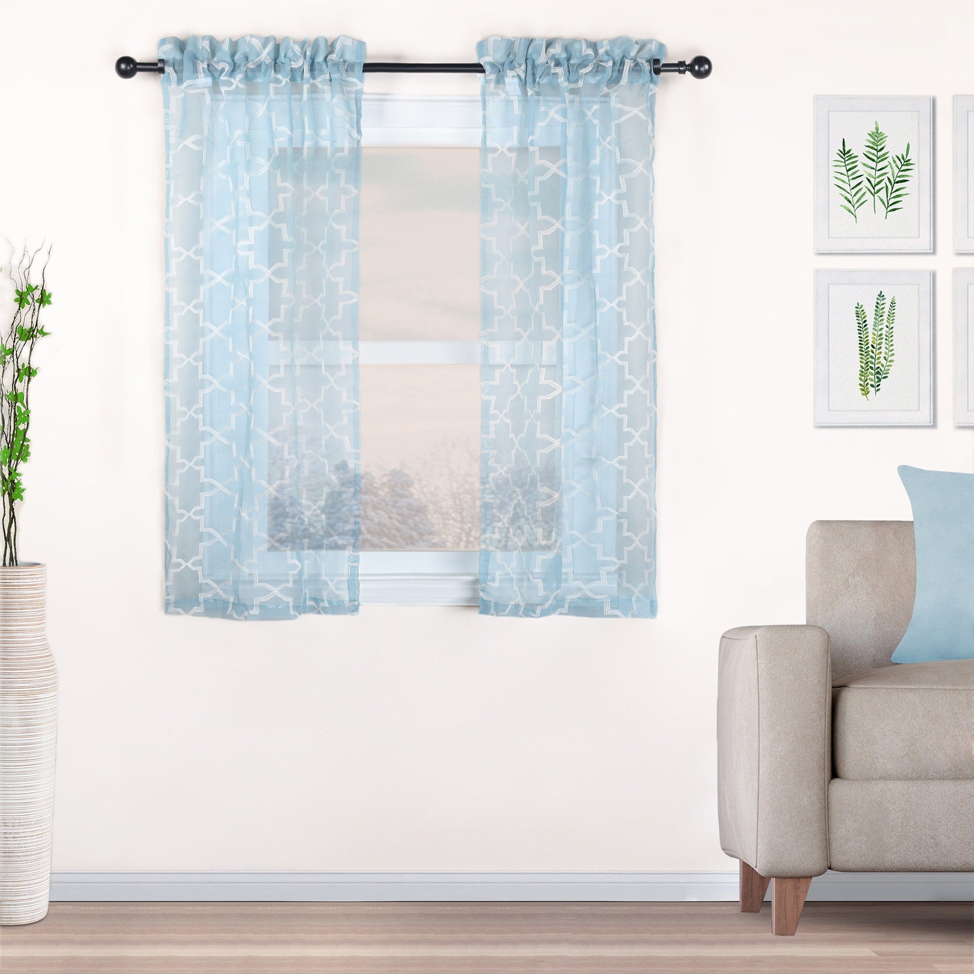 Superior Embroidered Quatrefoil Sheer Grommet Curtain Panel Pair