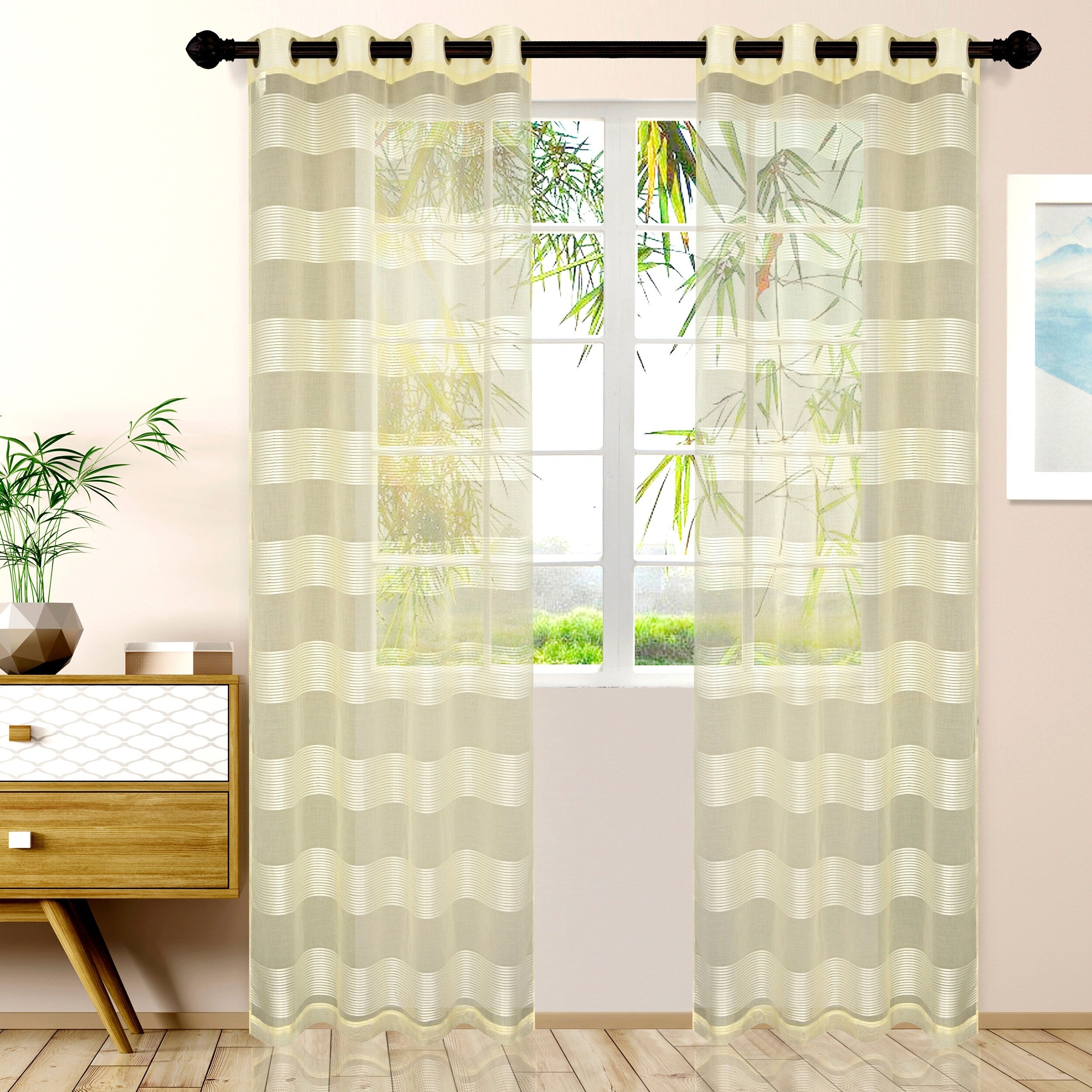Miranda Haus Elegant Alzane Rope Sheer Grommet Curtain Panel Set Of 2