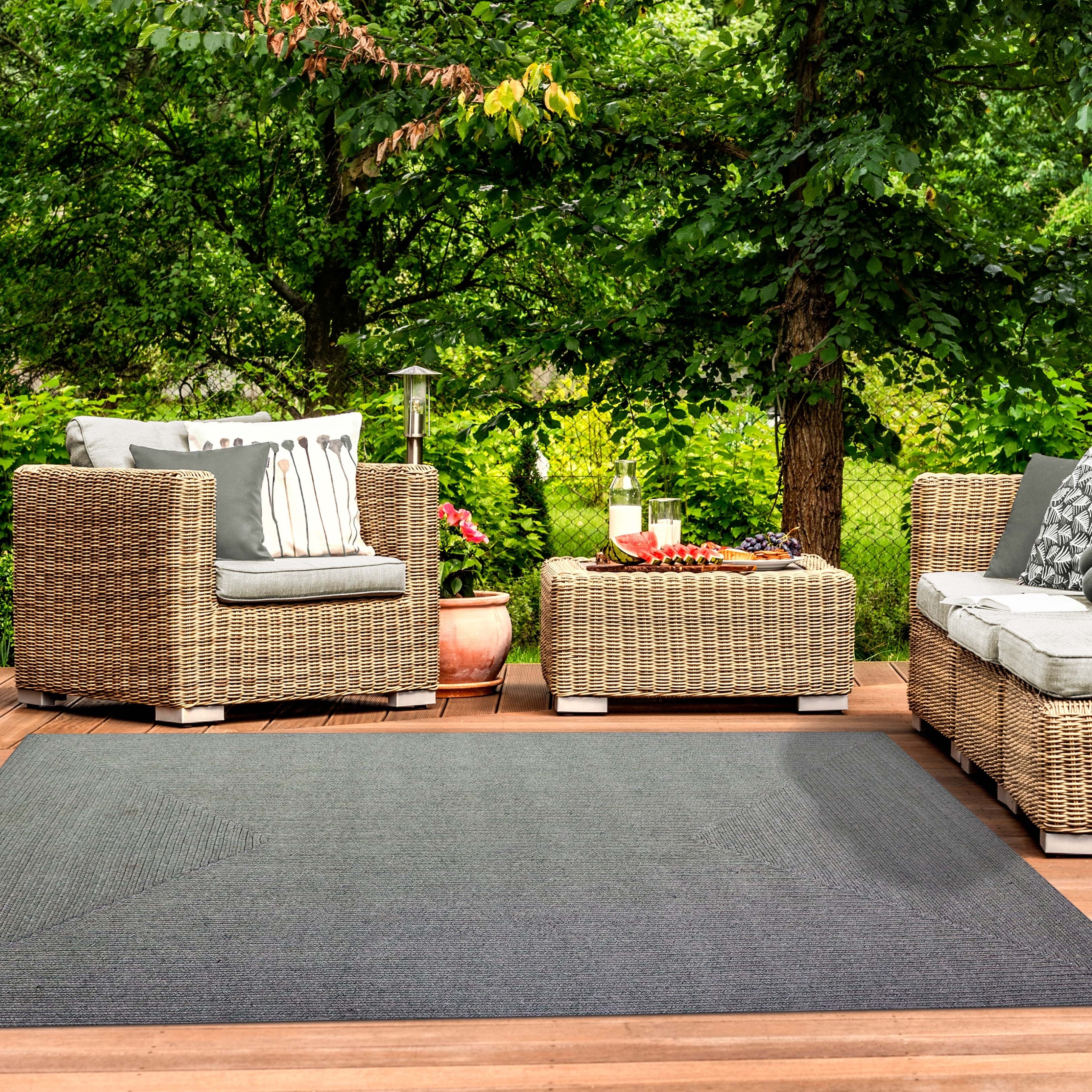Miranda Haus Nantes Braided Solid Reversible Indoor Outdoor Area Rug
