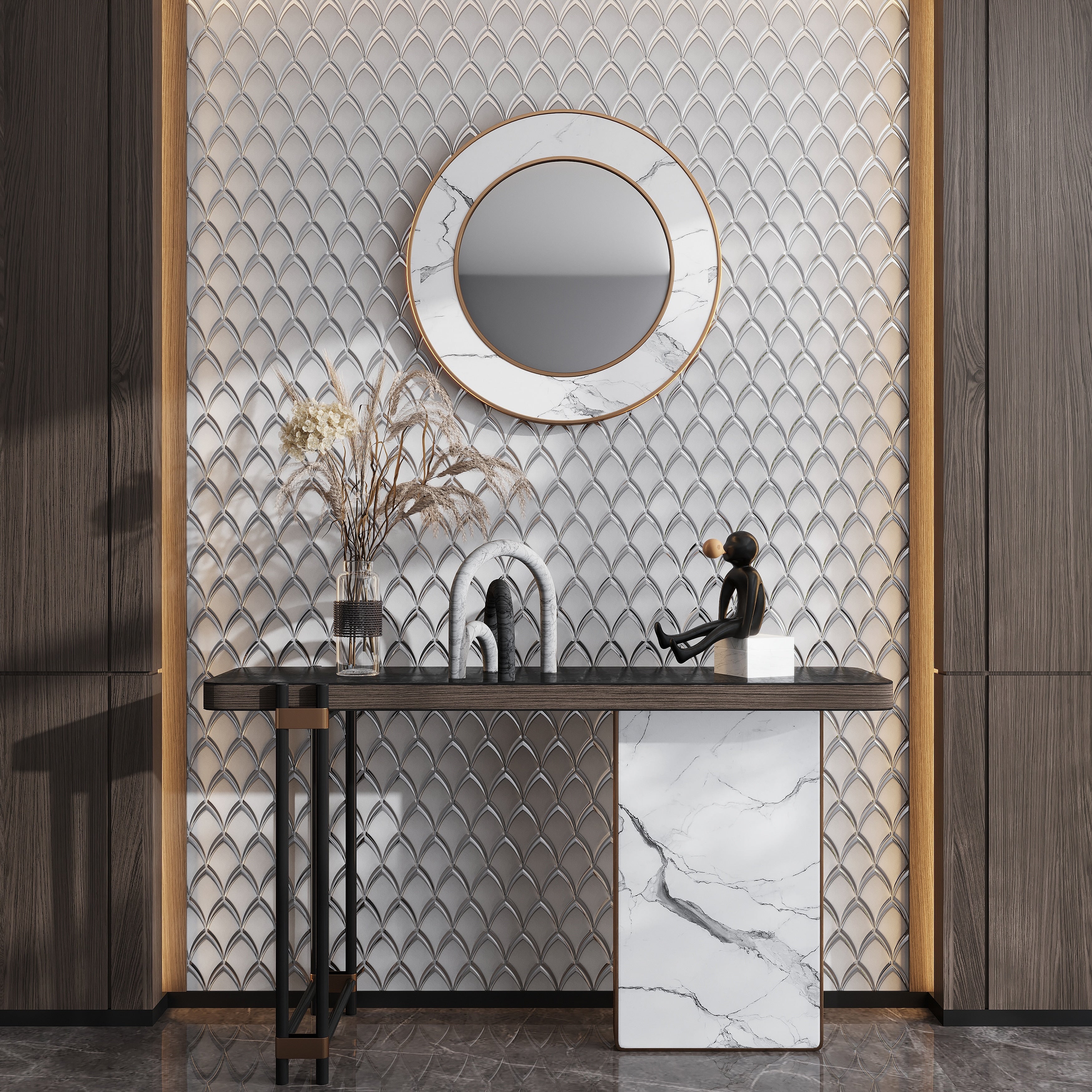 Mirari 10X12 In. Glossy Glass Fish Shaped Mosaic Wall Tile 4.25 Sq Ft Case 5 Pack