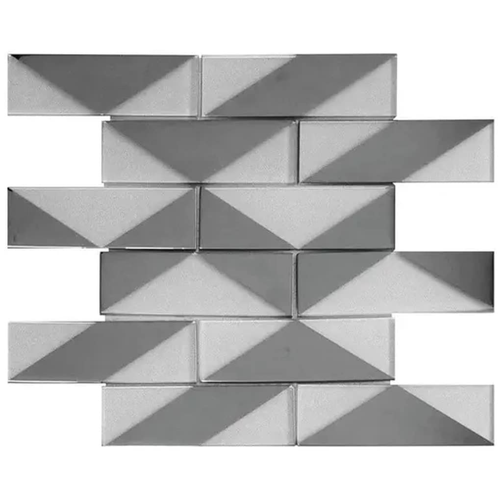 Mirari 12X12 In. Glossy Glass 3D Geometric Subway Mosaic Wall Tile 4.79 Sq Ft Case 5 Pack
