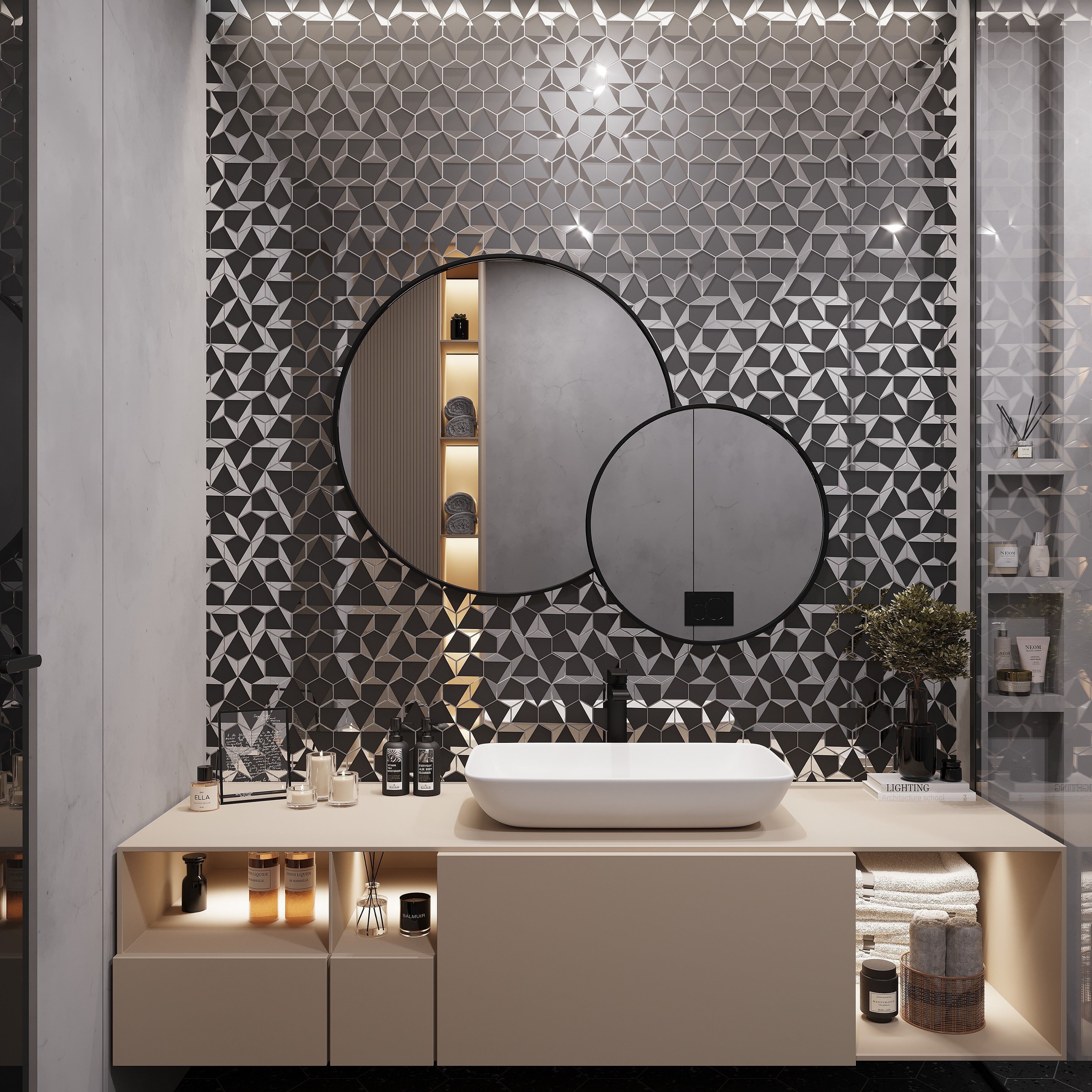 Mirari 9X11 In. Glossy Glass 3D Trapezoid Mosaic Wall Tile 3.28 Sq Ft Case 5 Pack