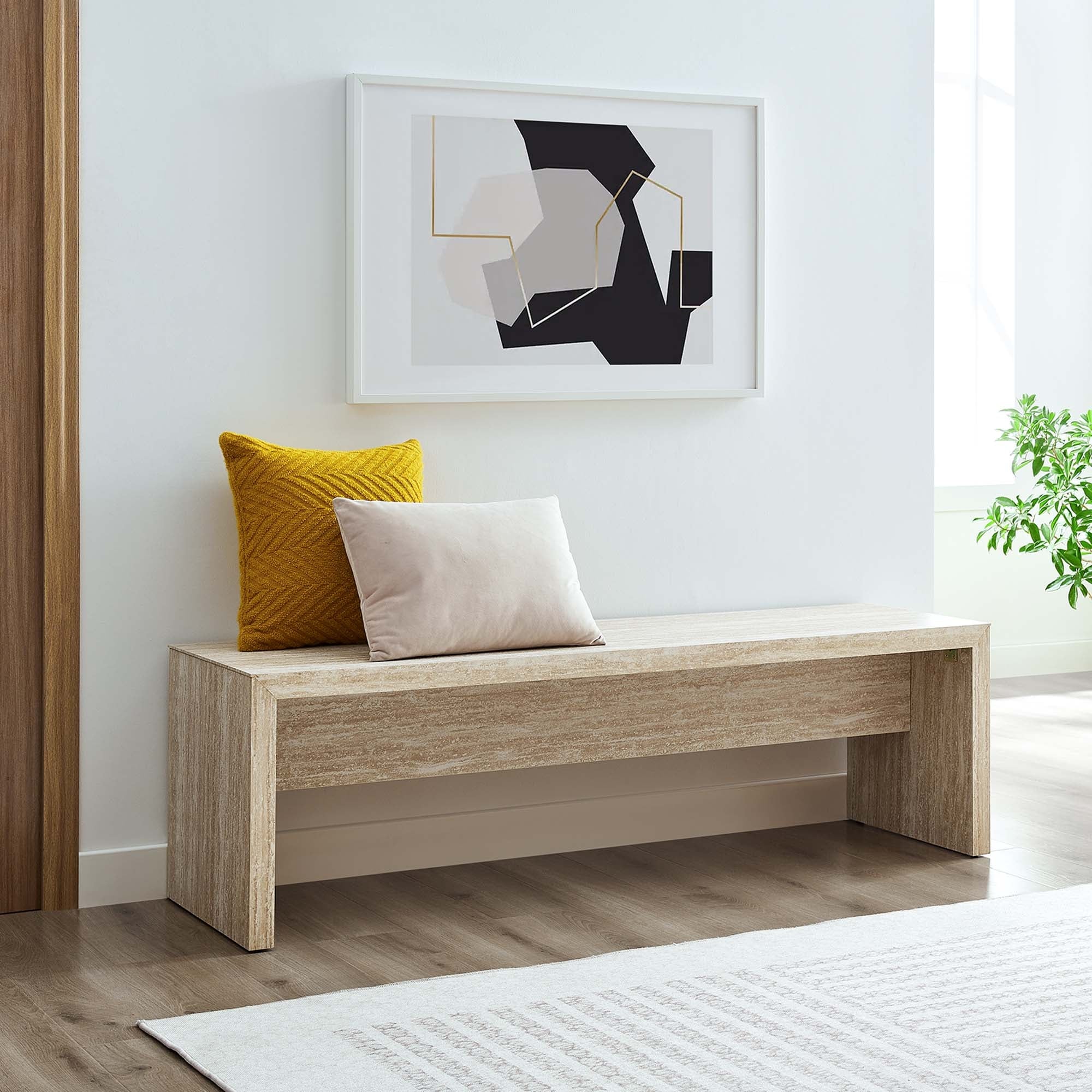 Mirella 62 Faux Travertine Long Bench