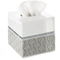 Mirror Damask Square Tissue Box Cover Bottom Slider White Gray