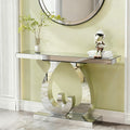 Mirror Side Table Glass Sofa Table With Mirror Effect Entrance Table Double C Shaped Base Rectangular Decoration Hall Table