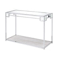 Mirror Top Metal Console Table With Wooden Open Bottom Shelf Silver