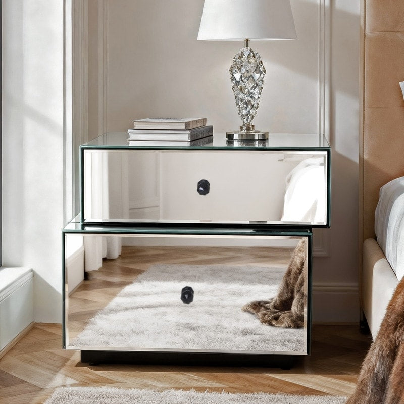 Mirrored 2 Drawer Nightstand With Modern Design