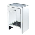 Mirrored Wooden Night Table With 1 Drawer And Bottom Shelf Silver