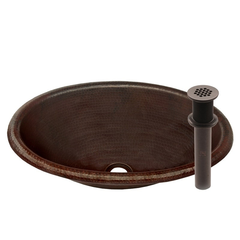 Miseno Mno Na300 Oval 14In Copper Drop In Bathroom Sink Hand Hammered Antique Copper