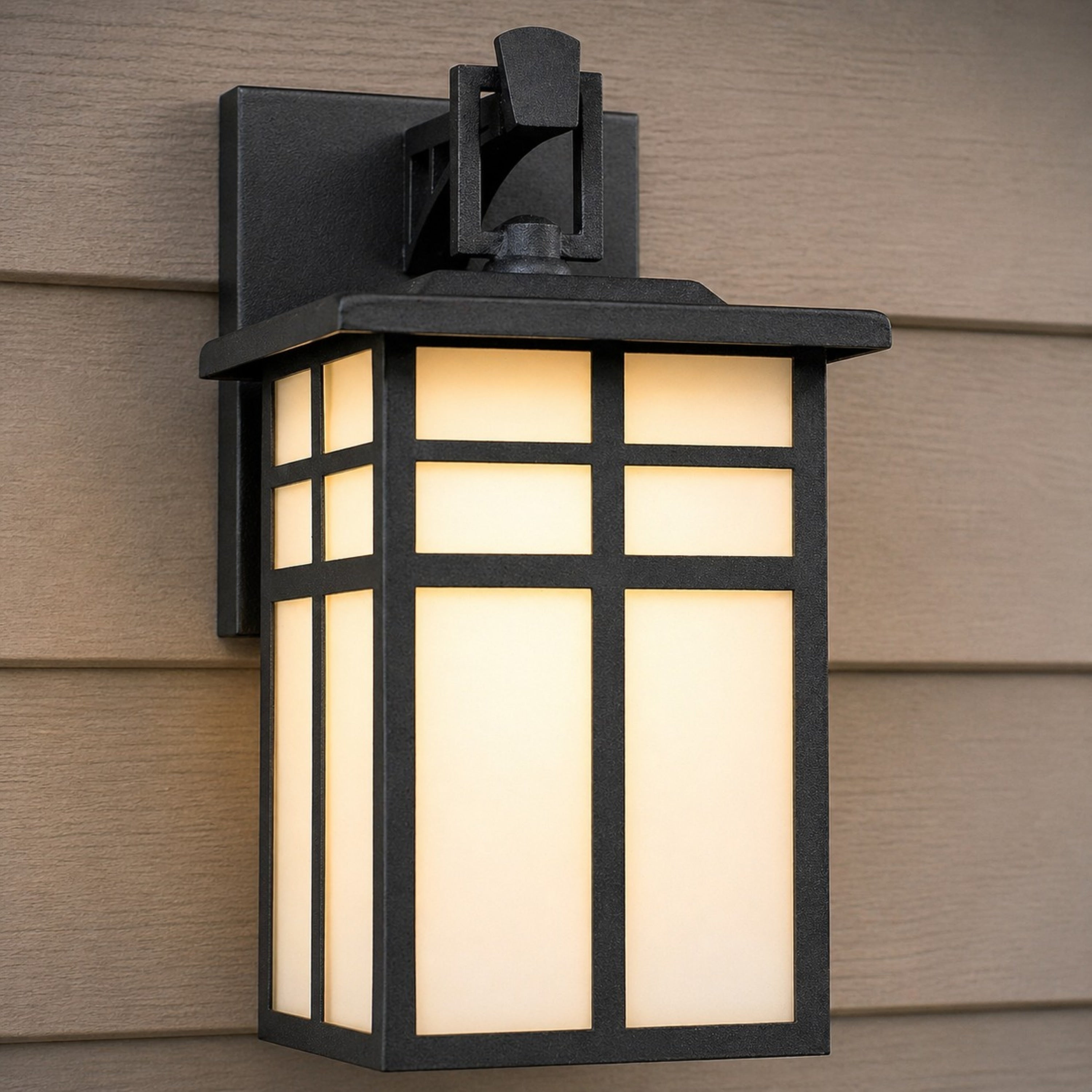 Mission 10.5 Inch Tall Outdoor Wall Sconce In Black Metal Cage Lantern With Frosted Glass 10.5 Inch Tall